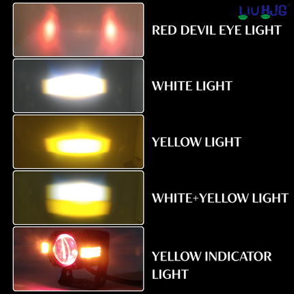 S-83 Fog Light With Wiring Kit Super Brightness Wateproof & Heat Dissipation 80W 12V DC Power High/Low Beam Yellow, White & Red Devil Eye Light Universal fit for All Bikes & Cars (Pack 2) - LIU HJG