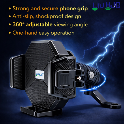 LIU HJG Motorcycle Mobile Holder Heavy Duty Adjustable Mobile Holder with Mirror Fitting Universal Fitment 360 Rotational Shockproof & Secure Grip for Smartphones (Pack 1)