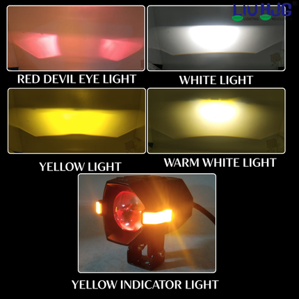 LIU HJG P97 100W Yellow/White LED Fog Light with Red Devil Eye Waterproof High Bright Fog Lamp High Low Beam Reflection 12V DC Universal fit for All Bike & Car (Pack Of 2) - LIU HJG