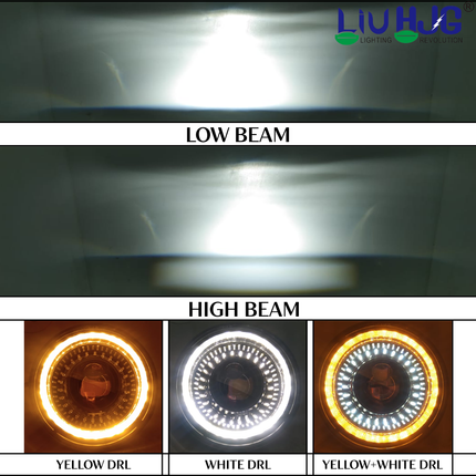 LIU HJG DRL LED 7 Inch Dual Lens Headlight Waterproof & Heat Dissipation High/Low Beam 55W 12V DC Power Yellow & White DRL Light Universal fit for Jeep, Classic 350 & Thar & Other (Pack of 1) - LIU HJG