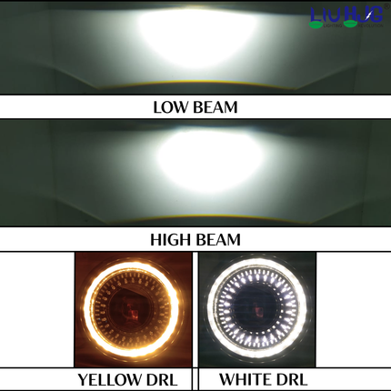 LIU HJG LED DRL 7 Inch Headlight Waterproof & Dustproof 52W 12V DC Power High/Low Beam Yellow White DRL Light Universal fit for Thar, Jeep, Classic 350 & Others (Pack of 1) - LIU HJG