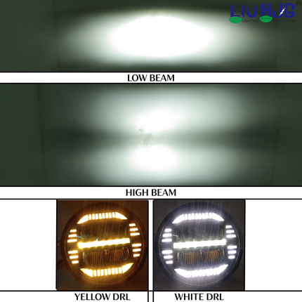 LIU HJG LED Headlight 7 Inch DRL High Brightness Waterproof & Heat Dissipation 67W 12V DC Power High/Low Beam Yellow/White DRL Light Universal fit for Thar, Jeep, Classic 350 & Others (Pack of 1) - LIU HJG