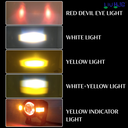 LIU HJG S-82 80W Yellow/White LED Fog Light with Red Devil Eye Light Fog Off-Roading High/Low Beam Reflection 12V DC Waterproof Universal fit for all Bike & Car (Pack of 2) - LIU HJG