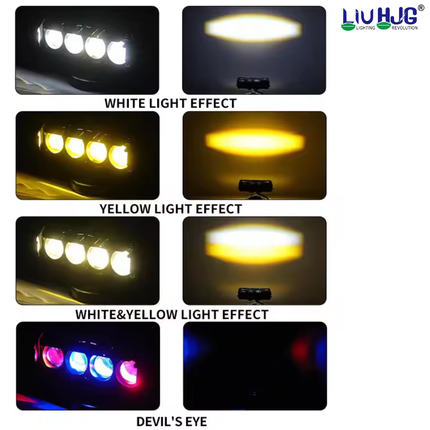 LIU HJG 100W Yellow/White 4 LED Fog Light with Red Devil Eye DRL | Dual Beam | Universal Fit for Bike & Car | Waterproof | 12V–80V | Stylish Design | Pack of 2 - LIU HJG