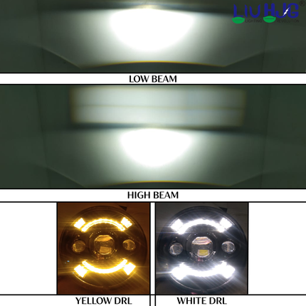 LIU HJG 7 Inch DRL LED Headlight Ultra High Brightness Waterproof & Dustproof 67W 12V DC Power High/Low Beam Yellow/White DRL Light Universal fit for Thar, Jeep, Classic 350 & Others (Pack of 1) - LIU HJG