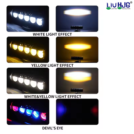 LIU HJG 120W Yellow/White 5 LED Fog Light with Red Devil Eye DRL | Dual Beam | Universal Fit for Bike & Car | Waterproof | 12V–80V | High Brightness | Stylish Design | Pack of 2 - LIU HJG