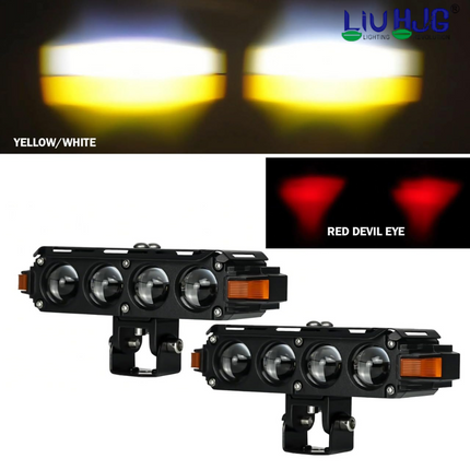 LIU HJG S-62 Future Eye LED Fog Light 4 Lens Rectangle Yellow, White, Red Devil Eye with Left-Right Indicator - LIU HJG