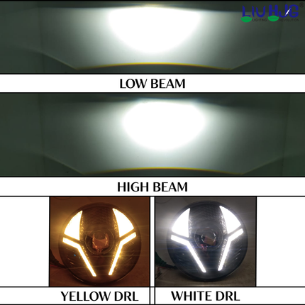 LIU HJG Ultra Bright DRL LED 7 Inch Headlight 50W 12V DC Power Waterproof & Dustproof High/Low Beam Yellow & White DRL Light Universal fit for Jeep, Classic 350 & Thar & Other (Pack of 1) - LIU HJG
