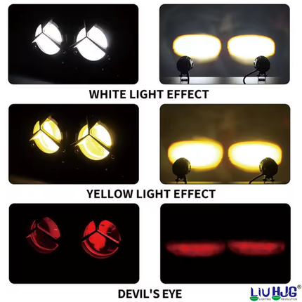 LIU HJG Mercedes Y-Lens Ultra-Wide LED Fog Lights (White/Yellow) | Pair with Wiring Harness & Switch for Car & Bike - LIU HJG