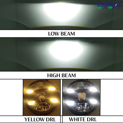 LIU HJG 7 Inch LED DRL Headlight Waterproof & Heat Dissipation 58W 12V DC Power High/Low Beam Yellow White DRL Light Universal fit for Thar, Jeep, Classic 350 & Others (Pack of 1) - LIU HJG