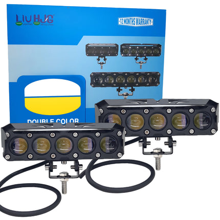 LIU HJG 180W (Pair) Mega Drive 5 Lens Dual Color Yellow/White LED Fog Light – High Power Auxiliary Lights for Bike & Car (12V–80V, Waterproof)