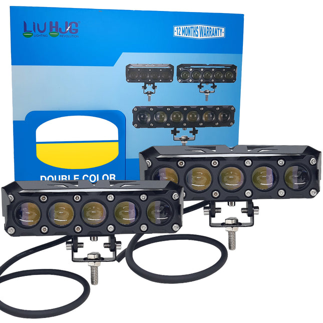 LIU HJG 180W (Pair) Mega Drive 5 Lens Dual Color Yellow/White LED Fog Light – High Power Auxiliary Lights for Bike & Car (12V–80V, Waterproof)
