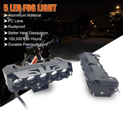 LIU HJG 180W (Pair) Mega Drive 5 Lens Dual Color Yellow/White LED Fog Light – High Power Auxiliary Lights for Bike & Car (12V–80V, Waterproof)