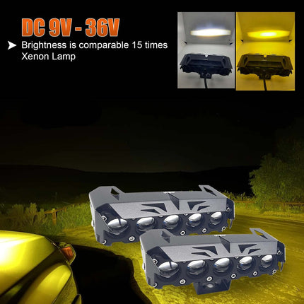 LIU HJG 180W (Pair) Mega Drive 5 Lens Dual Color Yellow/White LED Fog Light – High Power Auxiliary Lights for Bike & Car (12V–80V, Waterproof)