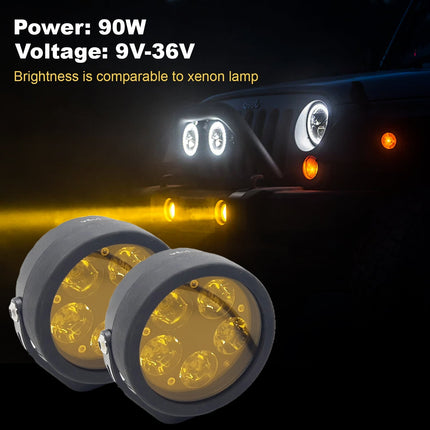 LED fog light for cars, 90W LED fog light, white fog light with yellow cap, universal LED fog lamp, motorcycle fog light, truck LED fog light, high power LED driving light