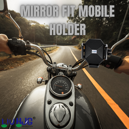 LIU HJG Motorcycle Mobile Holder Heavy Duty Adjustable Mobile Holder with Mirror Fitting Universal Fitment 360 Rotational Shockproof & Secure Grip for Smartphones (Pack 1)