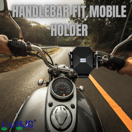 LIU HJG Motorcycle Mobile Holder Heavy Duty Adjustable Mobile Holder with Handlebar Fitting Universal Fitment 360 Rotational Shockproof & Secure Grip for Smartphones (Pack 1)