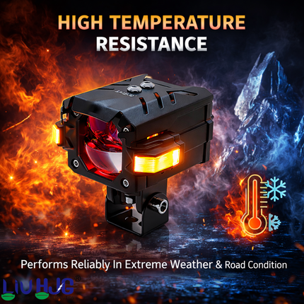 LIU HJG 3 Lens Fog Light with Indicator Waterproof 60W Each (120W Total) 12V-80V DC Power Yellow, White, Warm White, Red Devil Eye & Amber Indicator Light Universal fit All Bike & Car Model (Pack 2) - LIU HJG