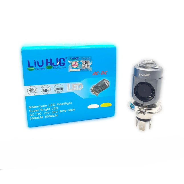 LIU HJG Motorcycle LED Headlight Bulb Yellow/White with H4 Fitting | 30W–50W | 12V–36V | High Brightness LED for Bikes