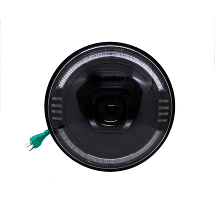 7 inch round LED headlight, yellow white DRL headlight, dual color DRL headlamp, round LED headlight for bikes, 7 inch LED headlight for cars, white yellow DRL headlight, 7 inch projector headlight, LED headlight with DRL ring, universal 7 inch headlight, motorcycle LED round headlight, off-road 7 inch headlamp, high power LED headlight, DRL headlight for Royal Enfield, Jeep LED headlight with DRL, 7 inch LED headlamp for Thar