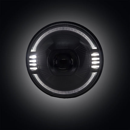 7 inch round LED headlight, yellow white DRL headlight, dual color DRL headlamp, round LED headlight for bikes, 7 inch LED headlight for cars, white yellow DRL headlight, 7 inch projector headlight, LED headlight with DRL ring, universal 7 inch headlight, motorcycle LED round headlight, off-road 7 inch headlamp, high power LED headlight, DRL headlight for Royal Enfield, Jeep LED headlight with DRL, 7 inch LED headlamp for Thar