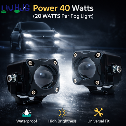 LIU HJG LED Tiny Laser Cannon Single Lens Fog Light Wateproof & Dustproof High Brightness 40W 12V DC Power Yellow White & Red Devi Eye Light Universal fit for All Bikes & Cars (Pack of 2 With Switch) - LIU HJG