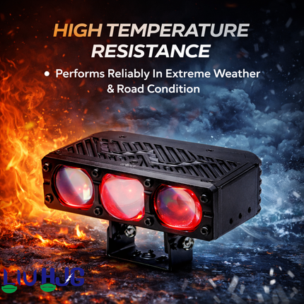 LIU HJG 3 Lens Ultra Bright LED Fog Light Waterproof 7 Dustproof 100W Each (200W Total) 12V-80V DC Power Yellow, White & Red Devil Eye Light Universal fit for All Bikes & Cars Model (Pack of 2) - LIU HJG