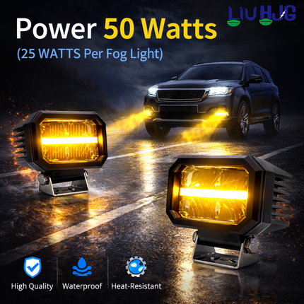 LIU HJG 4 LED High Bright Fog Light Waterproof & Dustproof 50 Watts 12V DC Power Yellow+White & Yellow DRL Light Reflection Universal fit for All Bikes & Cars (Pack of 2) - LIU HJG