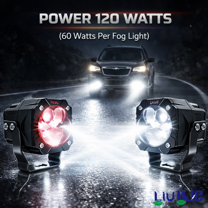 LIU HJG Wiring Harness 3 Lens Goriila Fog Light High Brightness Waterproof & Dustproof 120W 12V DC Power Yellow, White, & Red Devil Eye Light Reflection Universal fit for All Bikes And Car Models (Pack of 2) - LIU HJG