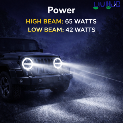 LIU HJG 7 Inch DRL LED Headlight Bulb High Brightness Waterproof & Dustproof High Beam 65W Low Beam 42W 12V DC Power Yellow White DRL Light Fit for Thar, Jeep, Classic 350, GT 650 (Pack of 1) - LIU HJG