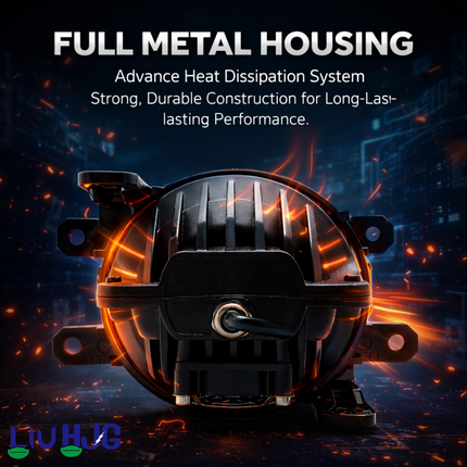 LIU HJG 3 Inch LED Projector Lens Laser Fog Lamp with Cap Waterproof & Heat Dissipation 120W 12V DC Power Yellow White & Red Devil Eye Light Reflection Universal Fit All Bikes & Cars Model (Pack of 2)