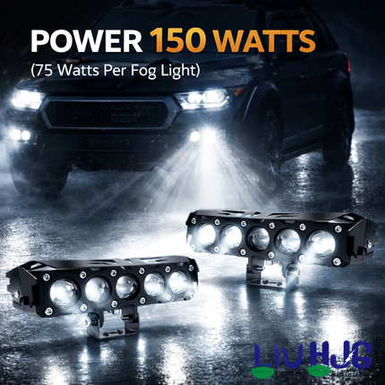 LIU HJG Future Eye 5 Lens LED Fog Light With Wiring Kit (Harness & Remote) Waterproof & Dustproof Power 75W Each (150W Total) 12V-80V DC Power HJG for Cars & Bikes (Pack of 2) - LIU HJG