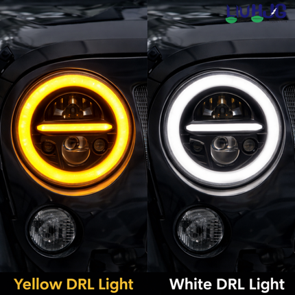 LIU HJG 7 Inch DRL LED Headlight Bulb High Brightness Waterproof & Dustproof High Beam 65W Low Beam 42W 12V DC Power Yellow White DRL Light Fit for Thar, Jeep, Classic 350, GT 650 (Pack of 1) - LIU HJG