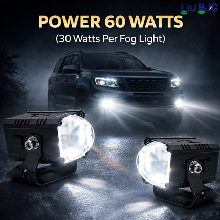 LIU HJG Single Lens High Bright LED Fog Light Waterproof & Dustproof 60W 12V-80V DC Power Yellow White & Red Devil Eye Light Reflection Universal fit for All Bikes & Cars (Pack of 2) - LIU HJG