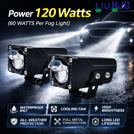 LIU HJG LED Dual Cut Lens Fog Light Waterproof & Dustproof Heat Dissipation 2 Types of Clamp Fitting 120W 12V DC Power White & Red Devil Eye Light Universal fit All Bikes & Cars (Pack of 2) - LIU HJG