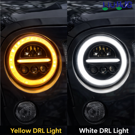 LIU HJG 7 Inch DRL LED Headlight Bulb High Brightness Waterproof & Dustproof High Beam 67W Low Beam 45W 12V DC Power Yellow White DRL Light Fit for Thar, Jeep, Classic 350, GT 650 (Pack of 1) - LIU HJG
