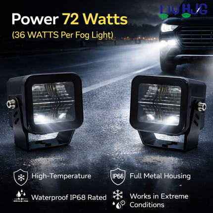 LIU HJG 4 LED Super Bright Fog Light Waterproof & Dustproof 72 Watts 12V DC Power White High Beam Light Reflection Universal fit for All Bikes & Cars (Pack of 2) - LIU HJG