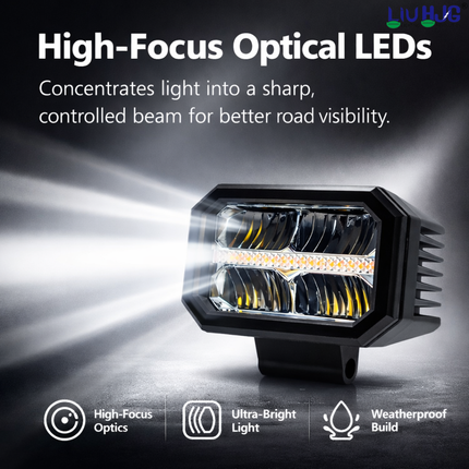 LIU HJG 4 LED High Bright Fog Light Waterproof & Dustproof 50 Watts 12V DC Power Yellow+White & Yellow DRL Light Reflection Universal fit for All Bikes & Cars (Pack of 2) - LIU HJG