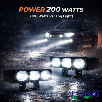 LIU HJG 3 Lens Ultra Bright LED Fog Light Waterproof 7 Dustproof 100W Each (200W Total) 12V-80V DC Power Yellow, White & Red Devil Eye Light Universal fit for All Bikes & Cars Model (Pack of 2) - LIU HJG