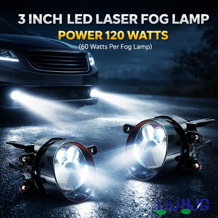 LIU HJG 3 Inch LED Projector Lens Laser Fog Lamp with Cap Waterproof & Heat Dissipation 120W 12V DC Power Yellow White & Red Devil Eye Light Reflection Universal Fit All Bikes & Cars Model (Pack of 2)