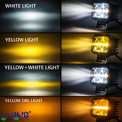LIU HJG 4 LED High Bright Fog Light Waterproof & Dustproof 50 Watts 12V DC Power Yellow+White & Yellow DRL Light Reflection Universal fit for All Bikes & Cars (Pack of 2) - LIU HJG