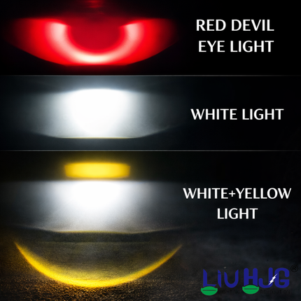 LIU HJG LED Dual Cut Lens Fog Light Waterproof & Dustproof Heat Dissipation 2 Types of Clamp Fitting 120W 12V DC Power Yellow White & Red Devil Eye Light Universal fit All Bikes & Cars (Pack of 2) - LIU HJG