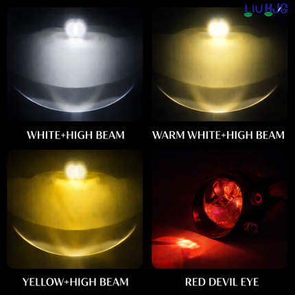 LIU HJG 3 Inch LED Projector Lens Laser Fog Lamp Waterproof & Heat Dissipation 120W 12V DC Power Yellow White & Red Devil Eye Light Reflection Universal Fit For All Bikes & Cars Model (Pack of 2