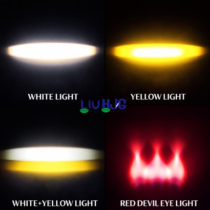 LIU HJG Single Lens High Bright LED Fog Light Waterproof & Dustproof 60W 12V-80V DC Power Yellow White & Red Devil Eye Light Reflection Universal fit for All Bikes & Cars (Pack of 2) - LIU HJG