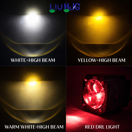 LIU HJG Wiring Harness 3 Lens Goriila Fog Light High Brightness Waterproof & Dustproof 120W 12V DC Power Yellow, White, & Red Devil Eye Light Reflection Universal fit for All Bikes And Car Models (Pack of 2) - LIU HJG