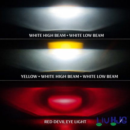 LIU HJG 3 Lens Ultra Bright LED Fog Light Waterproof 7 Dustproof 100W Each (200W Total) 12V-80V DC Power Yellow, White & Red Devil Eye Light Universal fit for All Bikes & Cars Model (Pack of 2) - LIU HJG