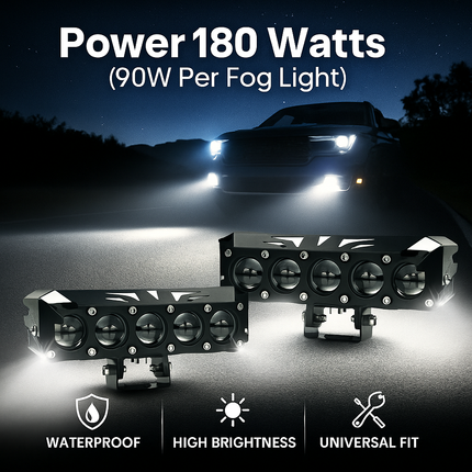 LIU HJG 180W (Pair) Mega Drive 5 Lens Dual Color Yellow/White LED Fog Light – High Power Auxiliary Lights for Bike & Car (12V–80V, Waterproof) - LIU HJG