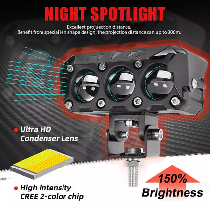 LIU HJG Dual Lens Headlight LED Work Light Fog Lamp Dual Color Motorcycle Lights Spot Light High beam/Low beam(9-60V DC - 90W)
