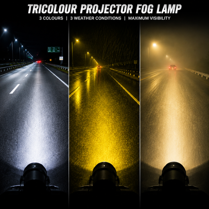 LIU HJG Tri-Color Projector Fog Lamp On-Road Beam Test - White, Yellow, and Warm White Beam Patterns
