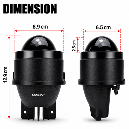 LIU HJG 3 Inch Projector Fog Lamp Dimensions - 12.9cm Height x 8.9cm Width x 6.5cm Lens